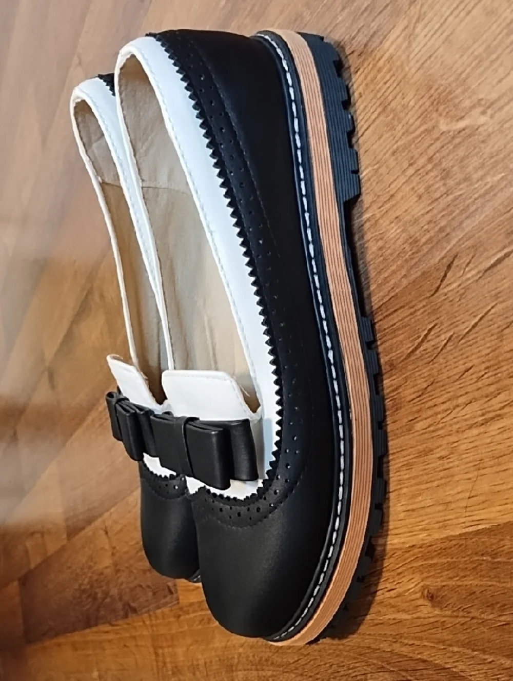 Women's Black and White Bow Loafers
